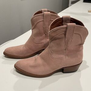 USED - Tecovas The Penny Suede Western Booties (pink) - Size 10.5